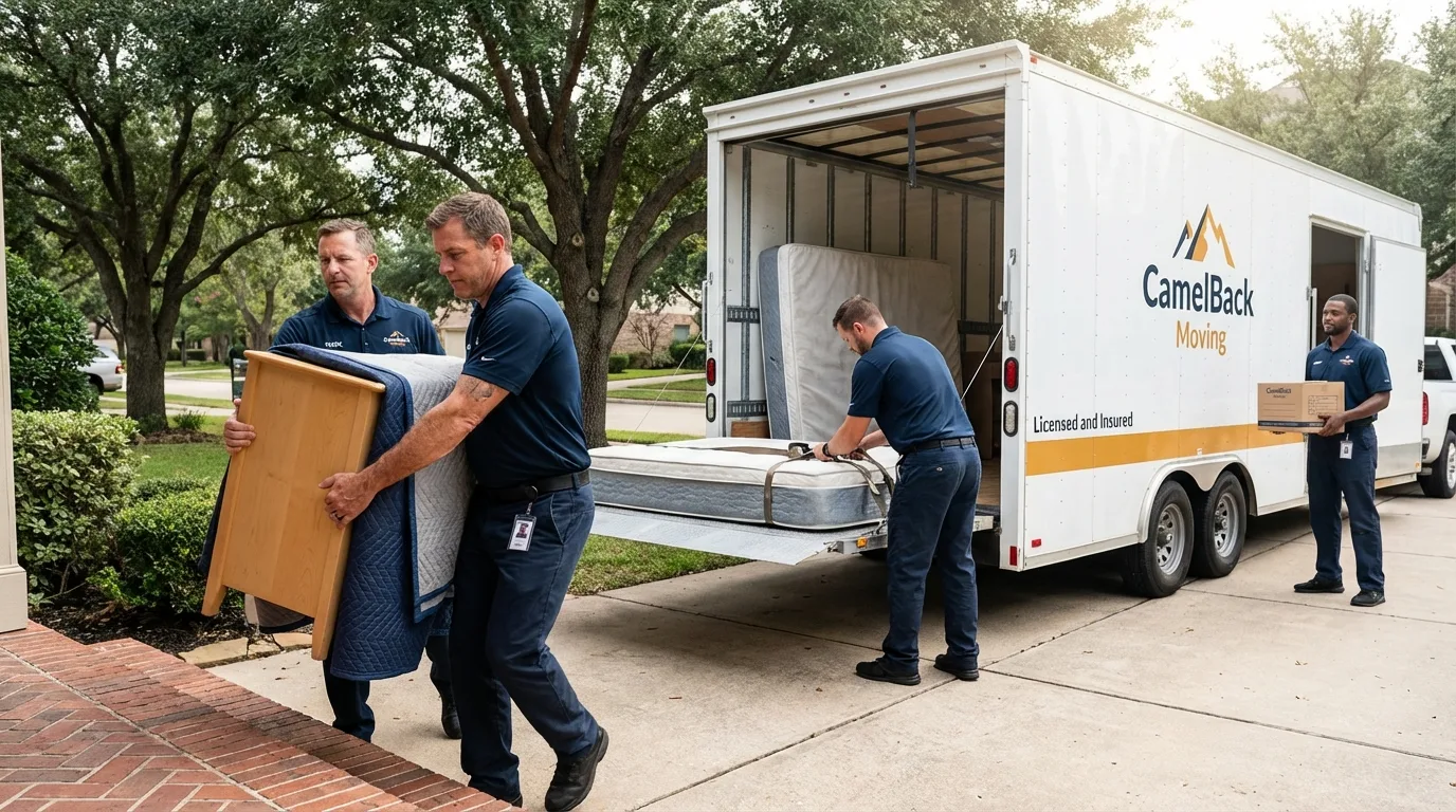 Crew loading residential truck for cross-state move from Fairfield, CT